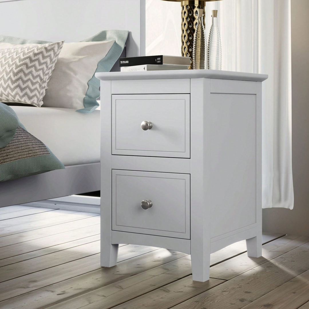 2-Drawer Solid Wood Nightstand End Table In White Image 6