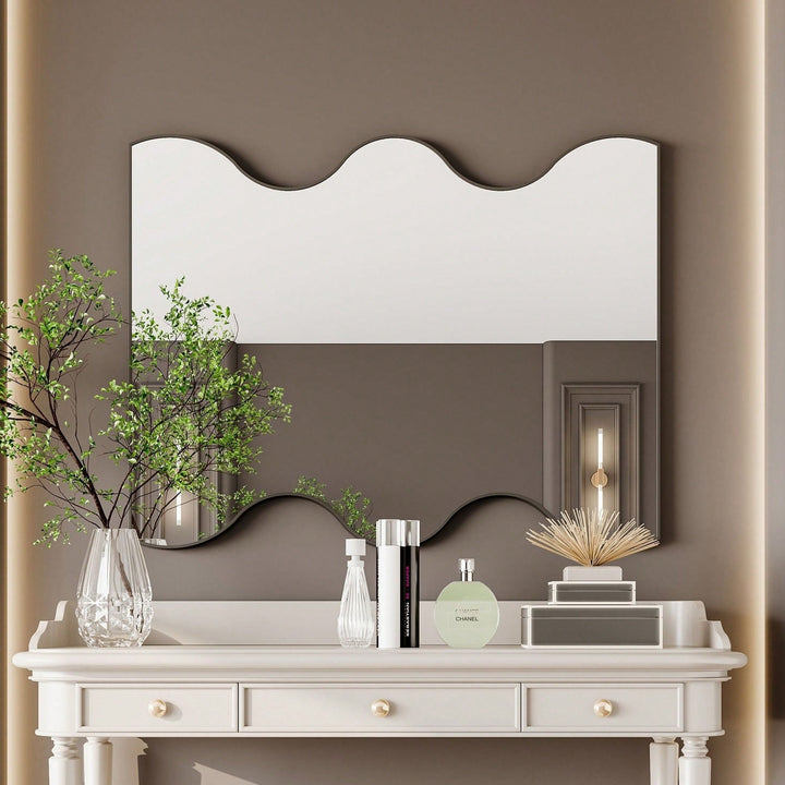 30x35 Inch Wall Mounted Rectangular Mirror Metal Framed Mirror With 2 Wavy Sides Image 7