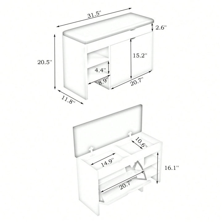 31.5 Inch Cushioned Shoe Storage Bench Multi-Purpose Seating for Entryway Bedroom Holds 500 lbs Image 4