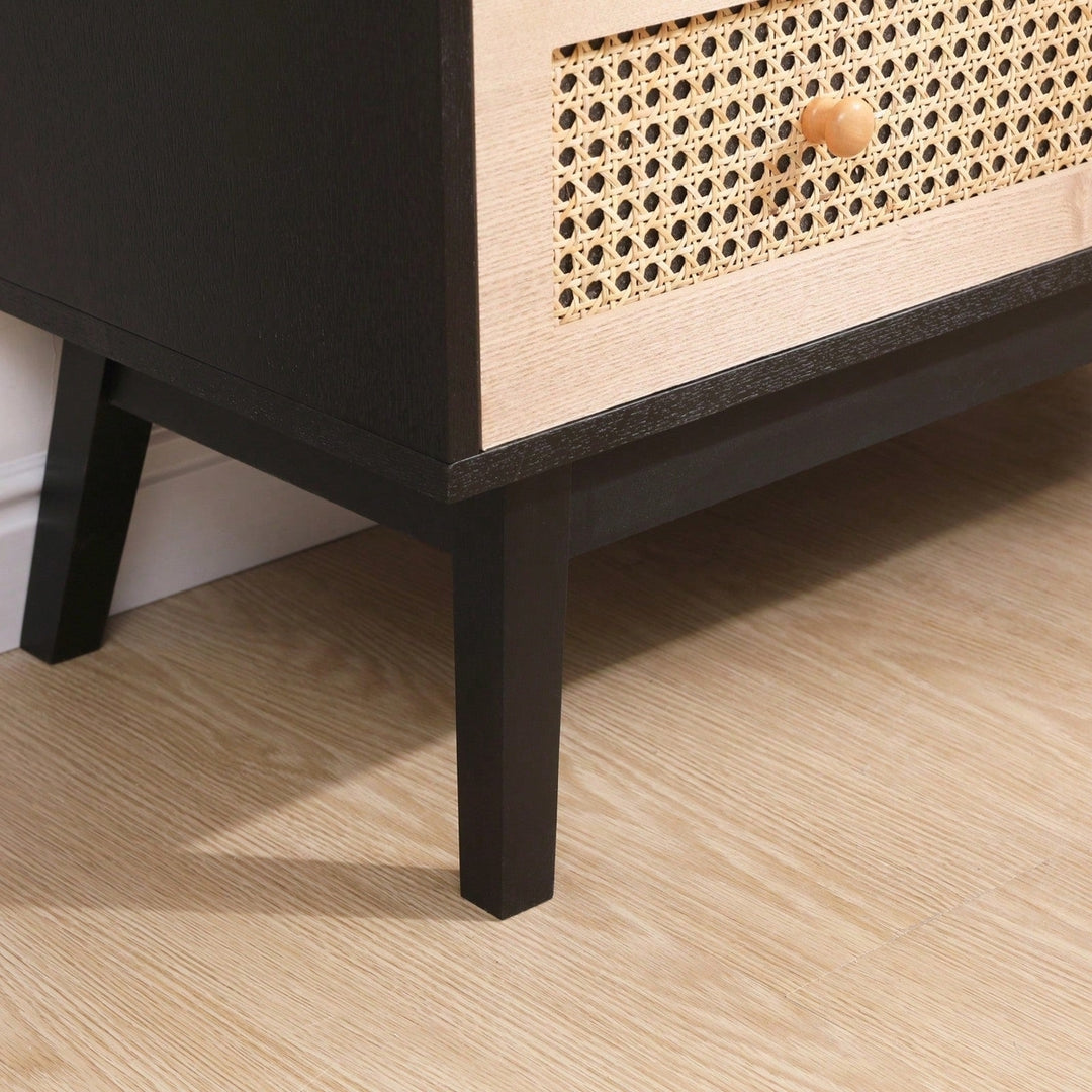 31.5 Inch Rattan Storage Cabinet with 3 Drawers Stylish Wood Accent Table for Bedroom Living Room Hallway Image 12