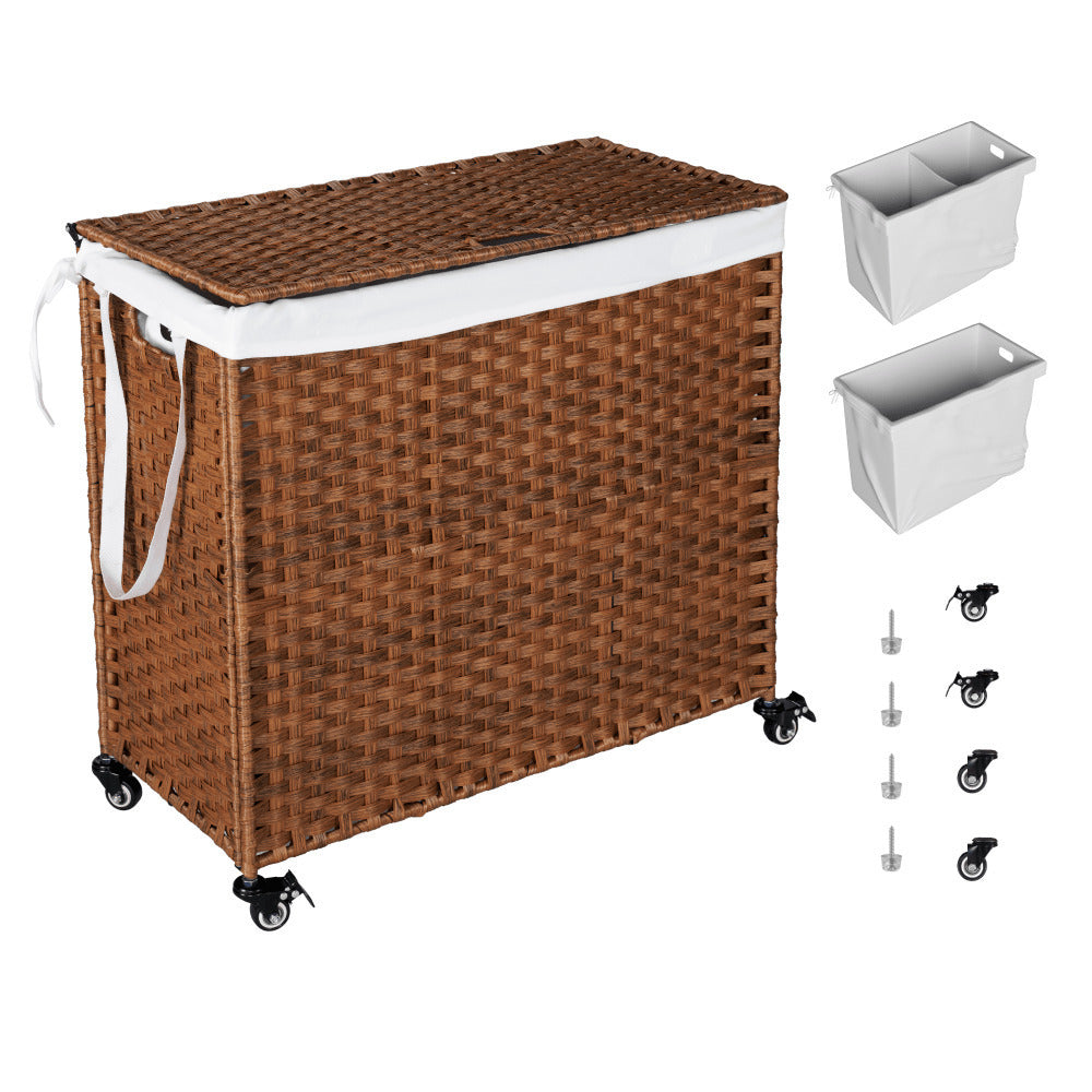 160L Laundry Hamper With Lid, Removable Bags, Wheels Image 1