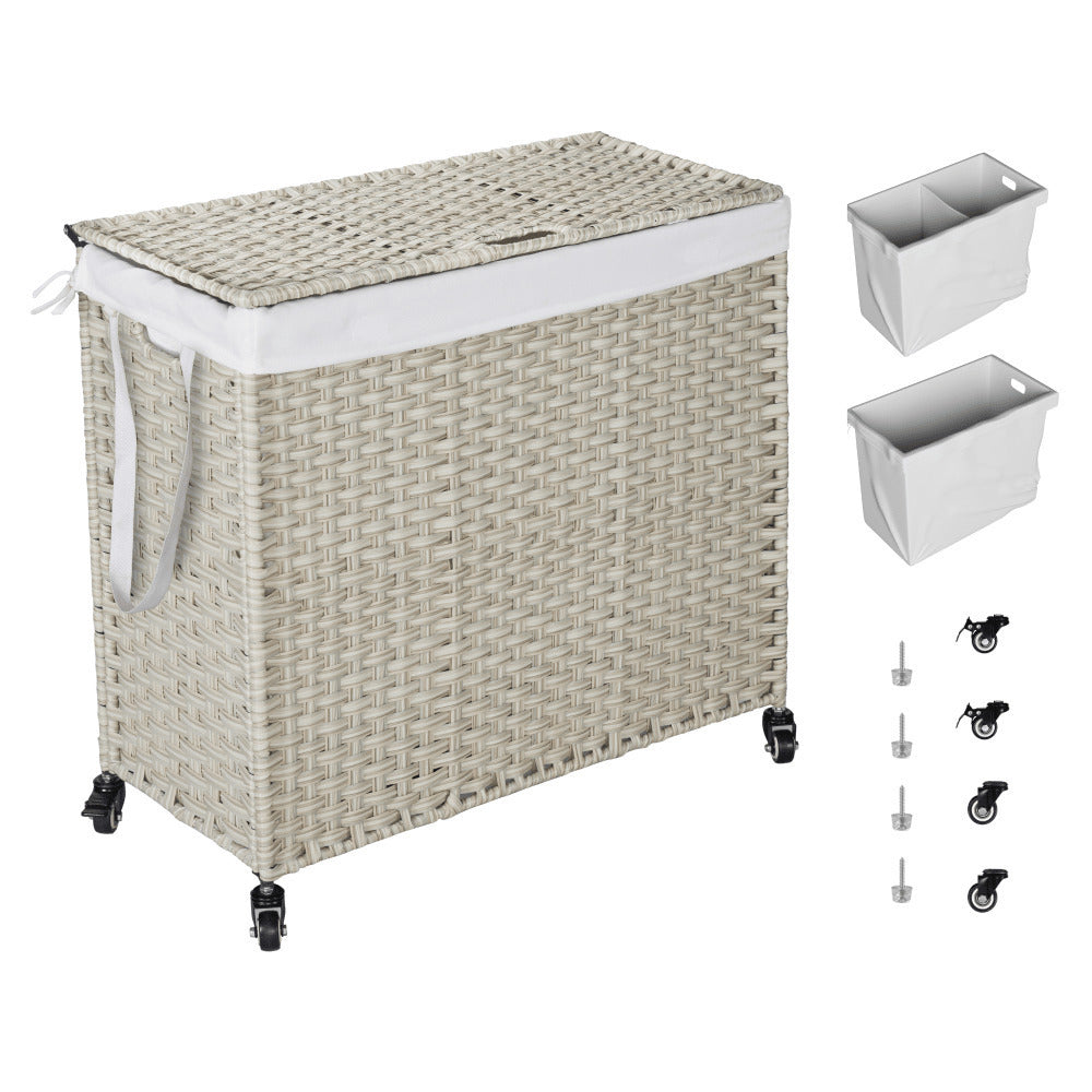 160L Laundry Hamper With Lid, Removable Bags, Wheels Image 2