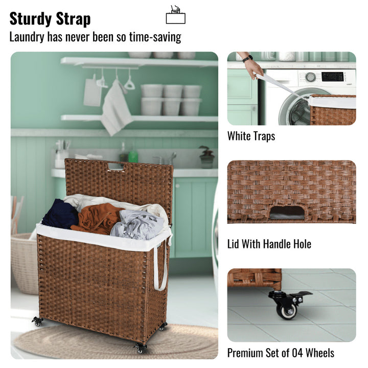 160L Laundry Hamper With Lid, Removable Bags, Wheels Image 4