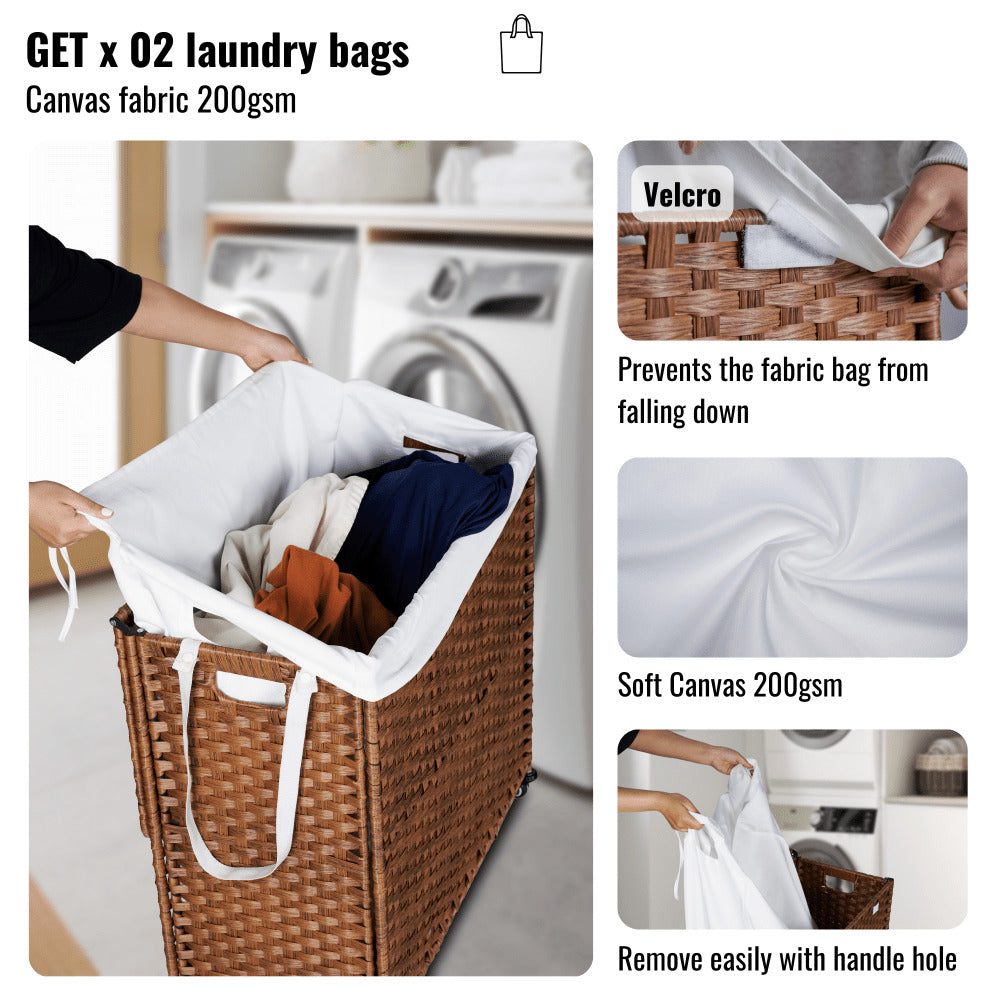 160L Laundry Hamper With Lid, Removable Bags, Wheels Image 7