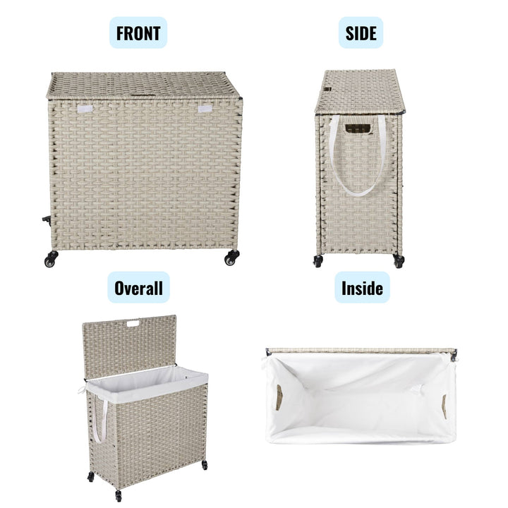 160L Laundry Hamper With Lid, Removable Bags, Wheels Image 8