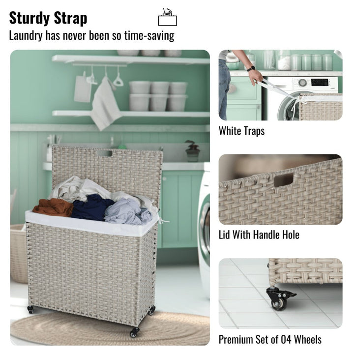 160L Laundry Hamper With Lid, Removable Bags, Wheels Image 10