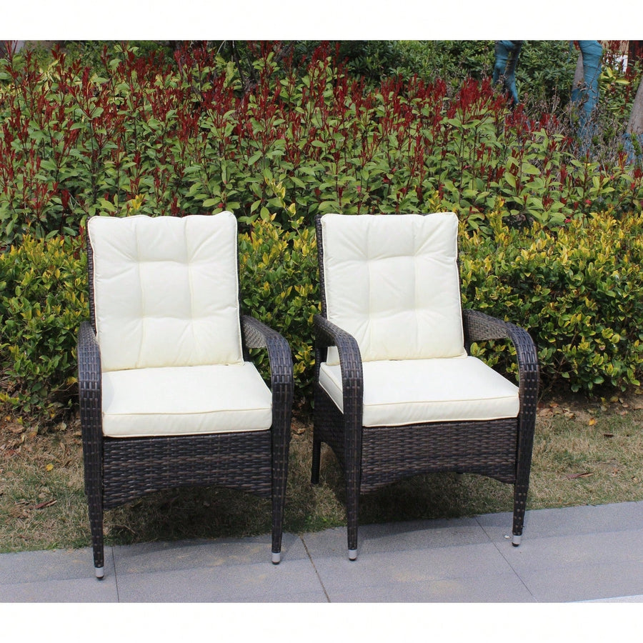 2-Piece Outdoor Dining Chairs With Beige Cushions For Patio Furniture Image 1