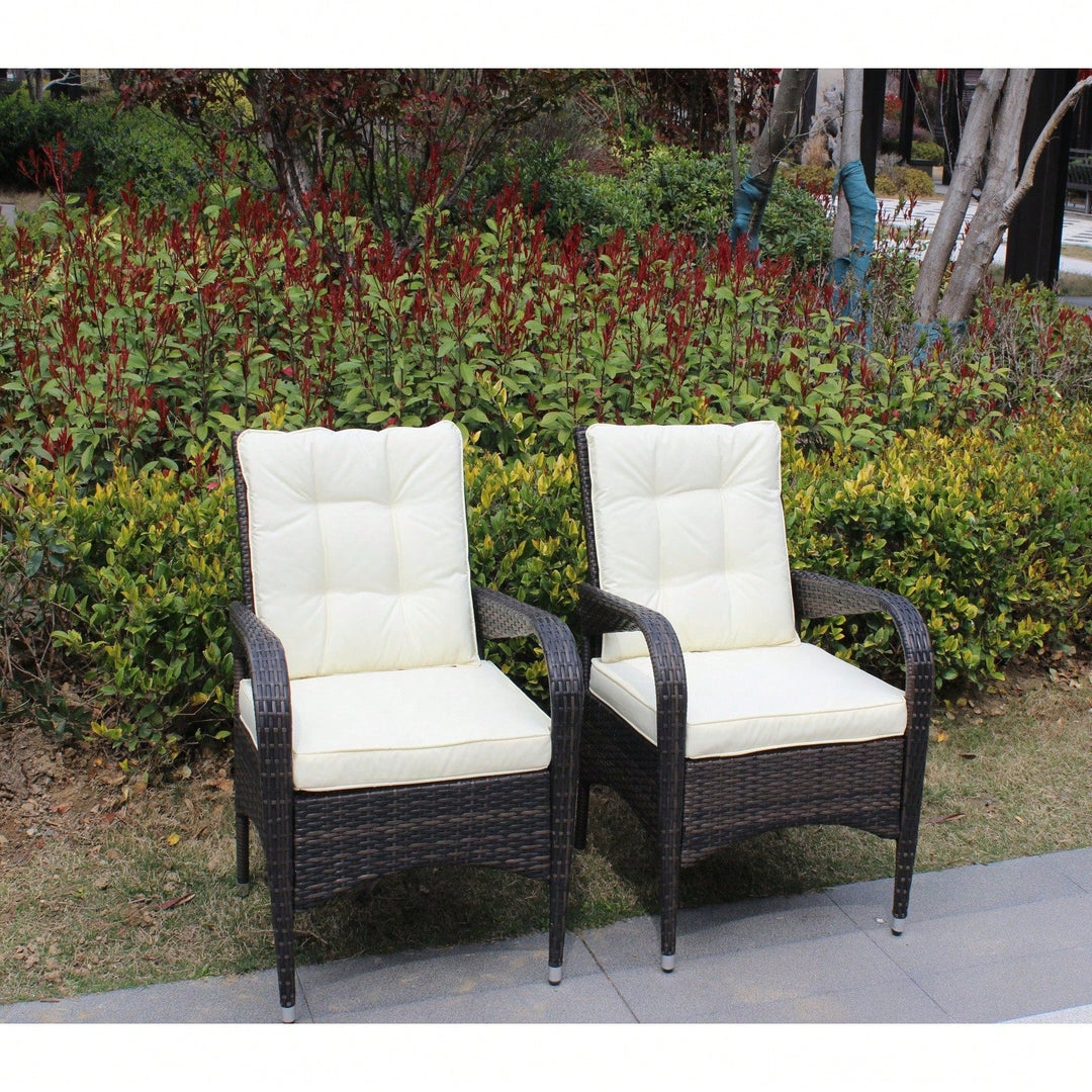 2-Piece Outdoor Dining Chairs With Beige Cushions For Patio Furniture Image 2