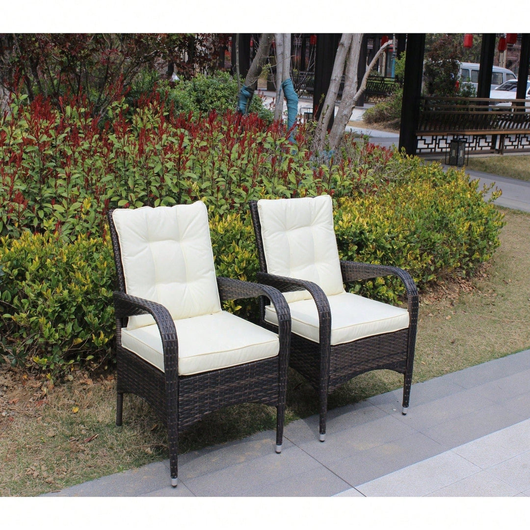 2-Piece Outdoor Dining Chairs With Beige Cushions For Patio Furniture Image 3