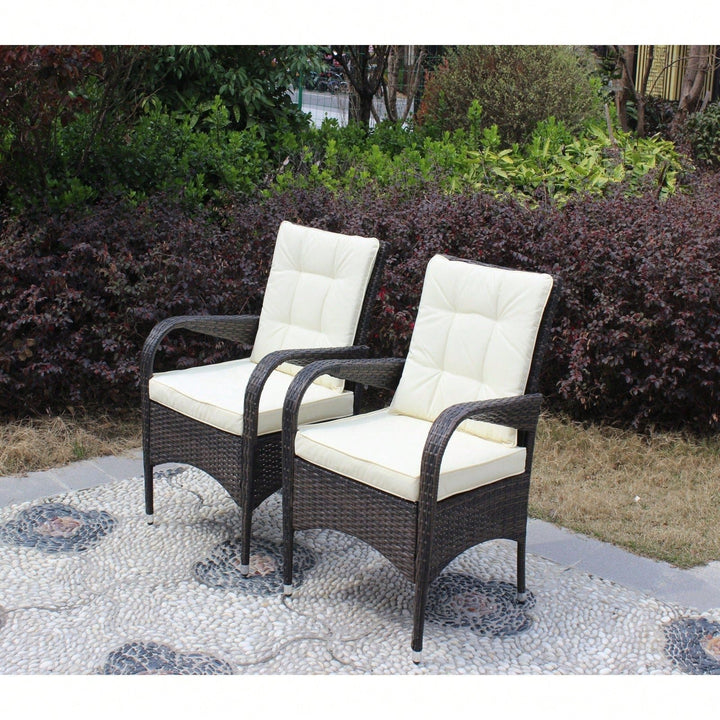 2-Piece Outdoor Dining Chairs With Beige Cushions For Patio Furniture Image 4