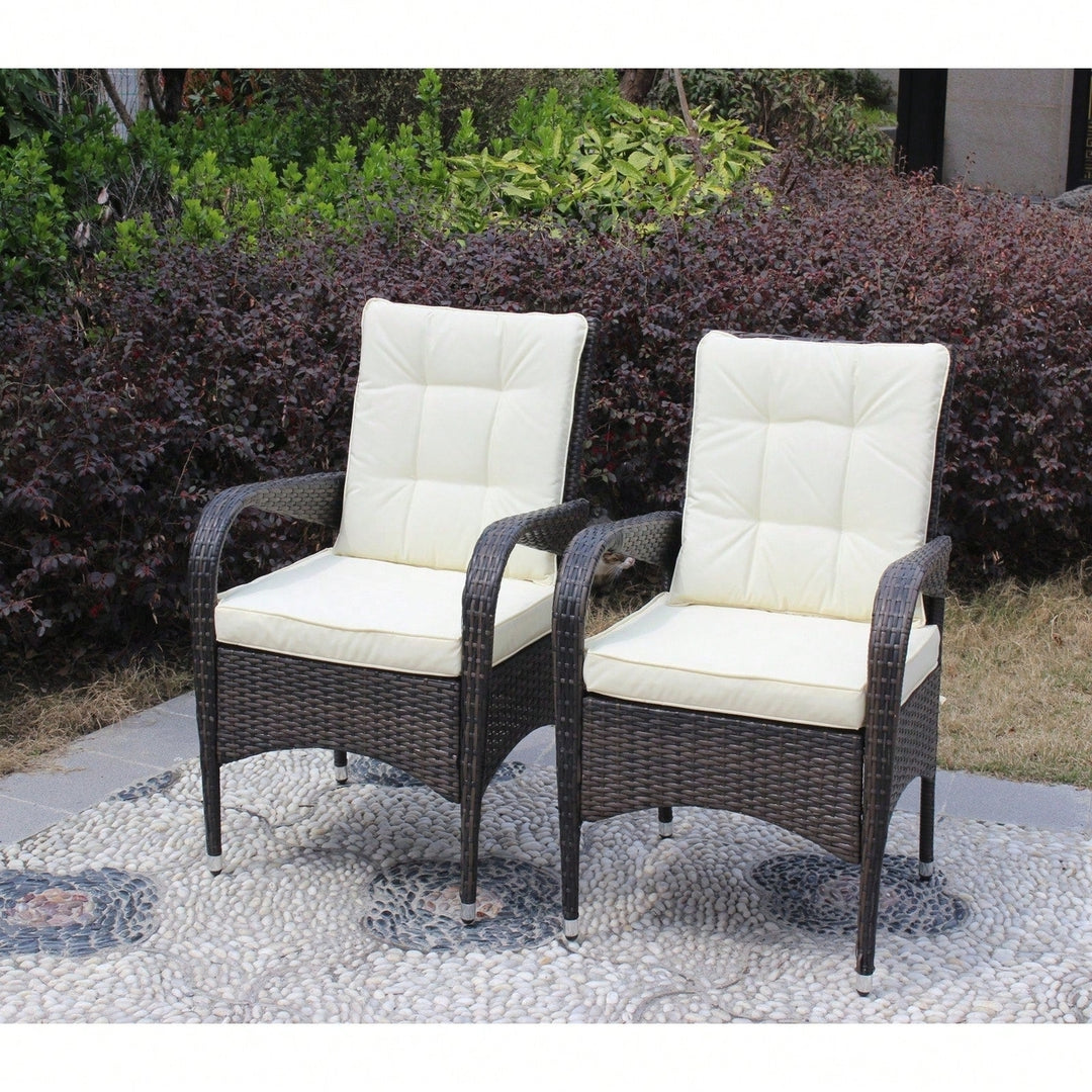 2-Piece Outdoor Dining Chairs With Beige Cushions For Patio Furniture Image 5