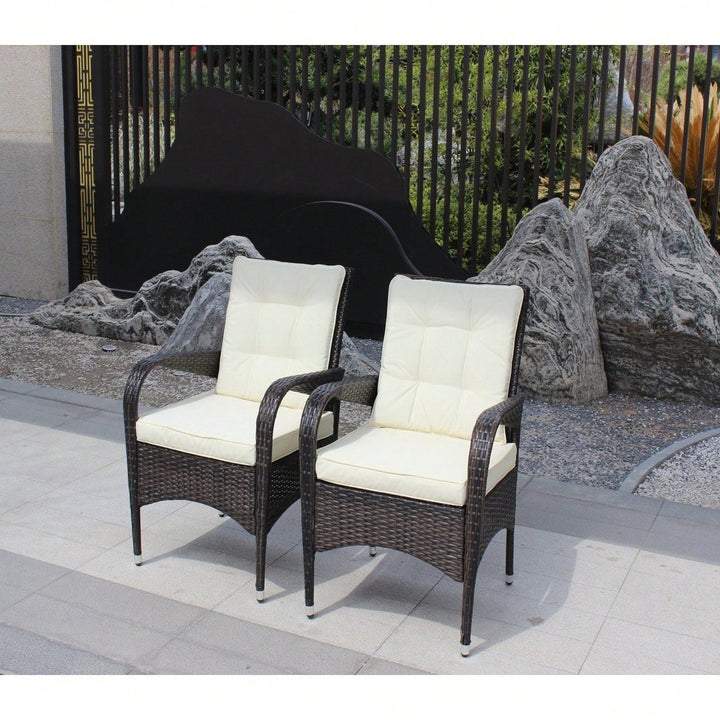 2-Piece Outdoor Dining Chairs With Beige Cushions For Patio Furniture Image 6