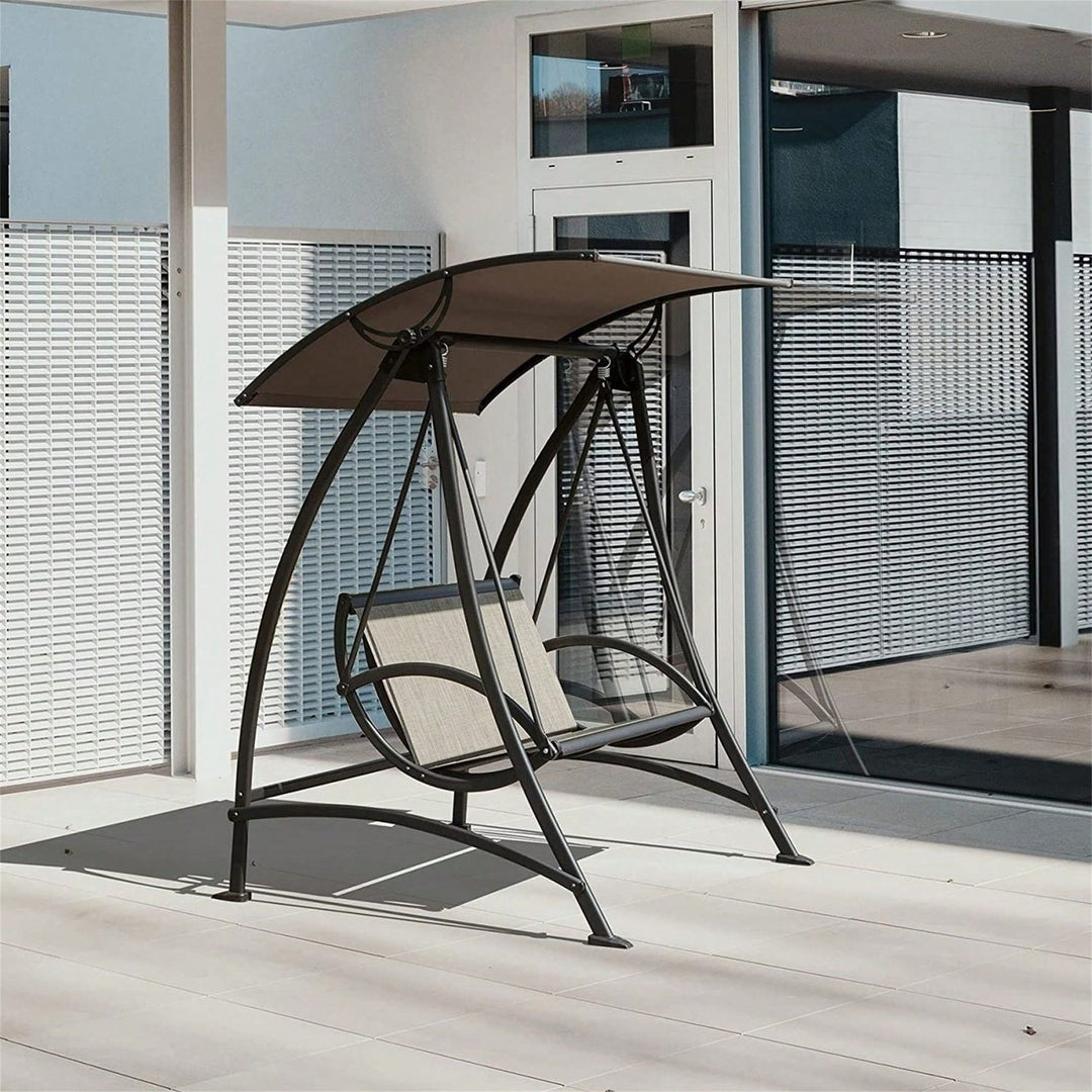 2-Seat Outdoor Patio Swing Chair with Adjustable Canopy and Sturdy Steel Frame for Garden Deck and Backyard Relaxation Image 1