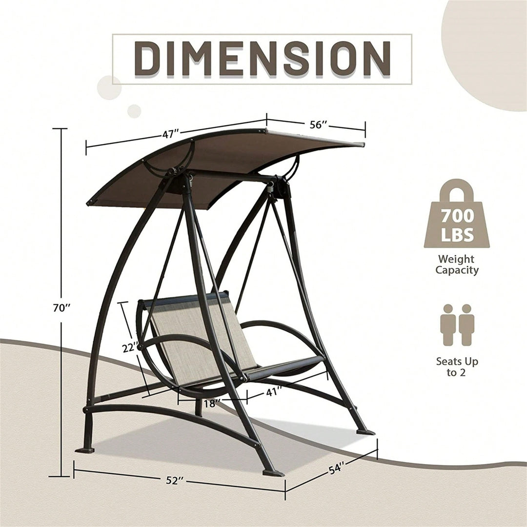 2-Seat Outdoor Patio Swing Chair with Adjustable Canopy and Sturdy Steel Frame for Garden Deck and Backyard Relaxation Image 2