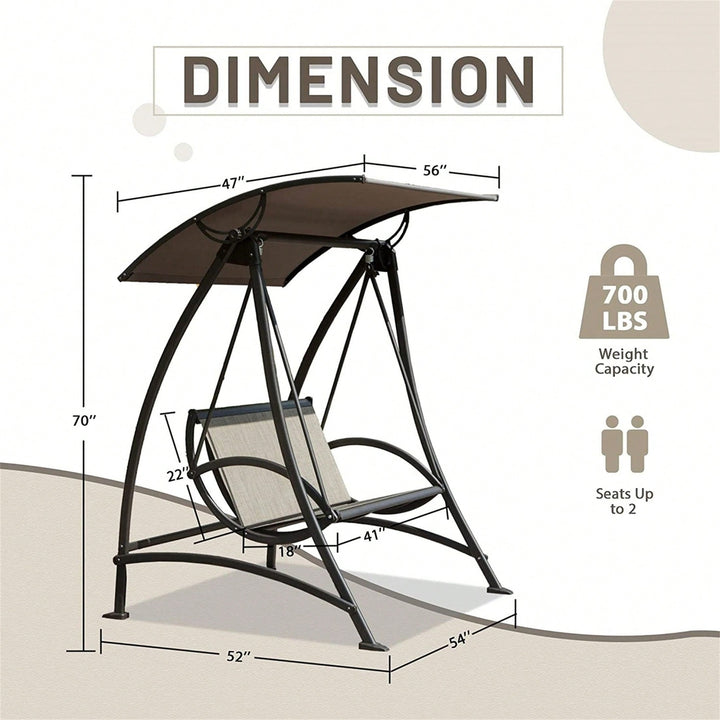 2-Seat Outdoor Patio Swing Chair with Adjustable Canopy and Sturdy Steel Frame for Garden Deck and Backyard Relaxation Image 2