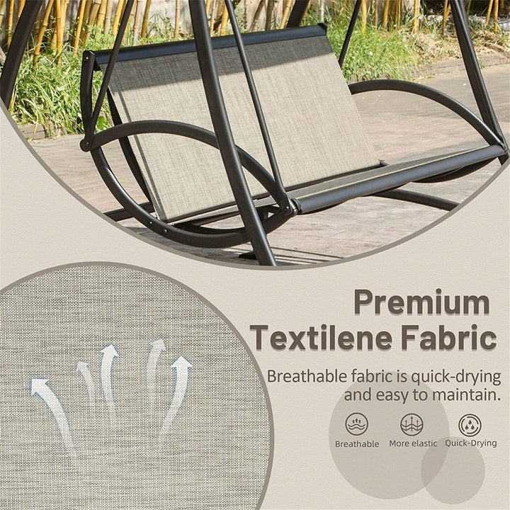 2-Seat Outdoor Patio Swing Chair with Adjustable Canopy and Sturdy Steel Frame for Garden Deck and Backyard Relaxation Image 6