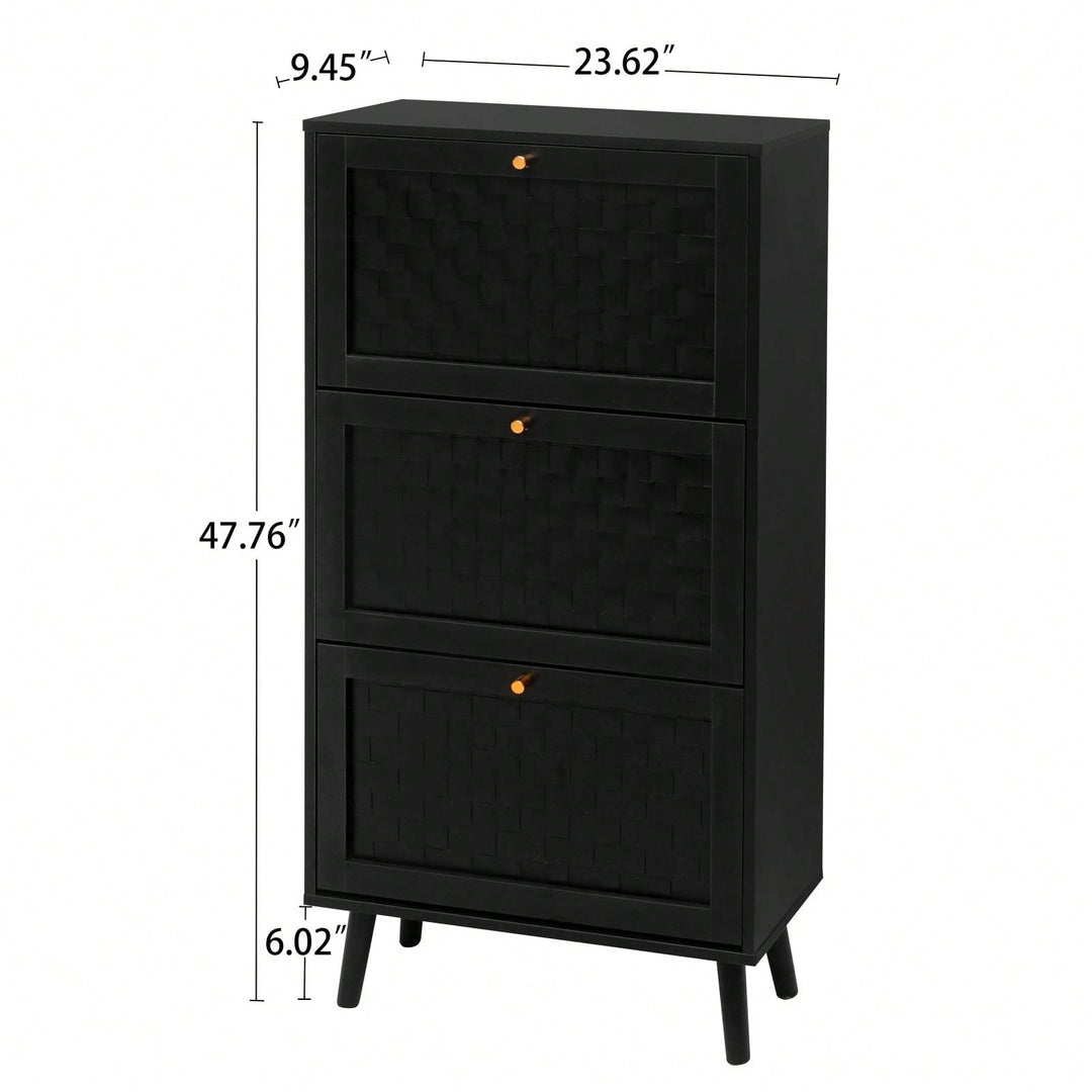 3 Door Shoe Rack Freestanding Modern Shoe Storage Cabinet For Entryway Double Shelf With Compartment Pine Feet Foot Pads Image 10