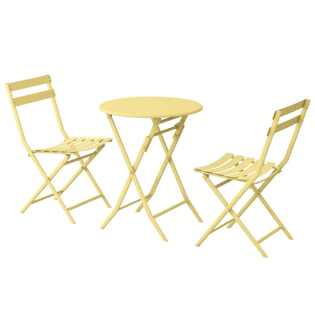 3 Piece Patio Bistro Set Of Foldable Round Table And Chairs Image 2