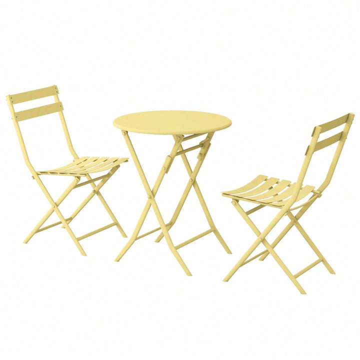 3 Piece Patio Bistro Set Of Foldable Round Table And Chairs Image 1