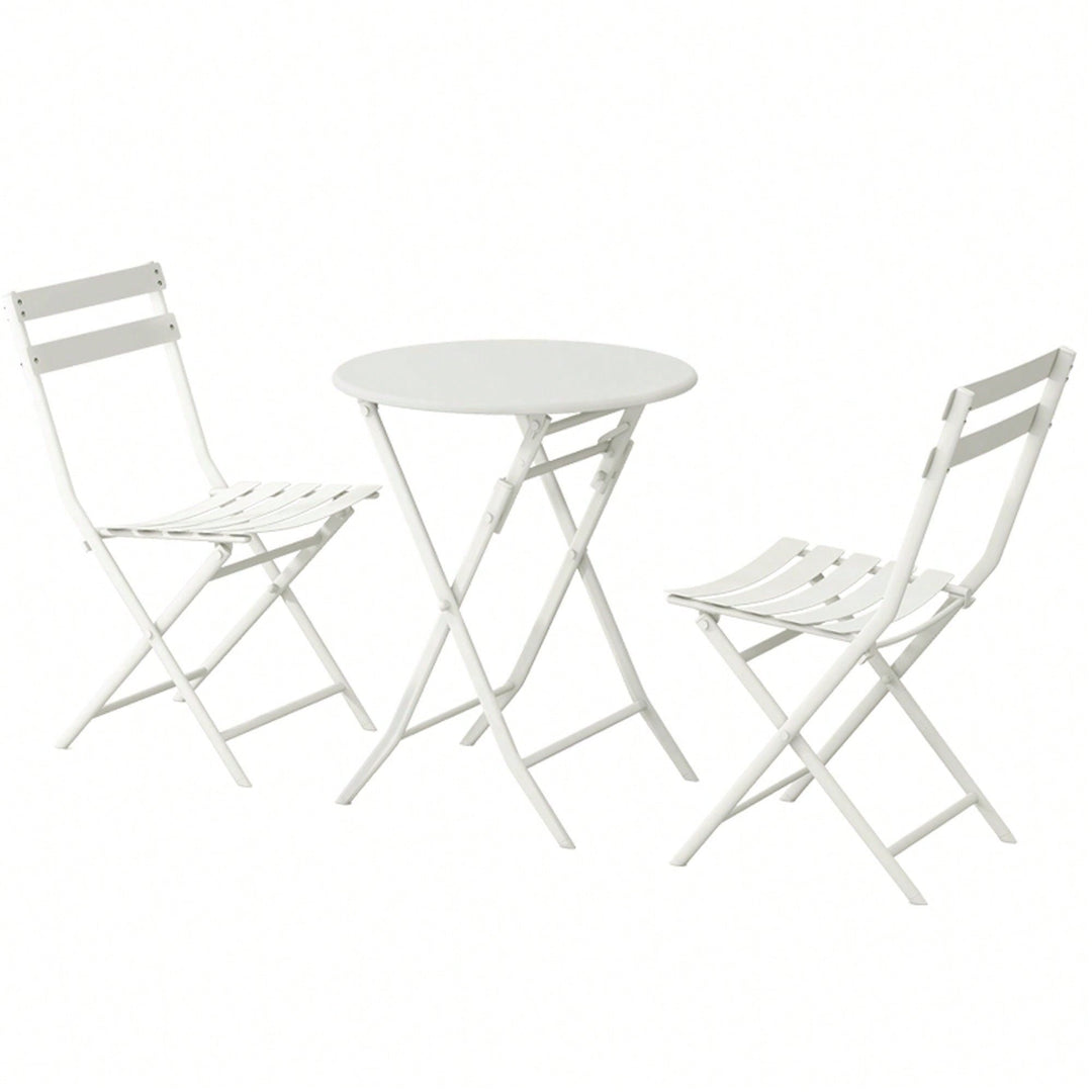 3 Piece Patio Bistro Set Of Foldable Round Table And Chairs Image 3