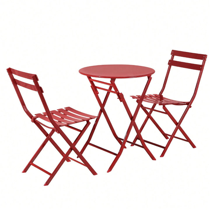 3 Piece Patio Bistro Set Of Foldable Round Table And Chairs Image 4