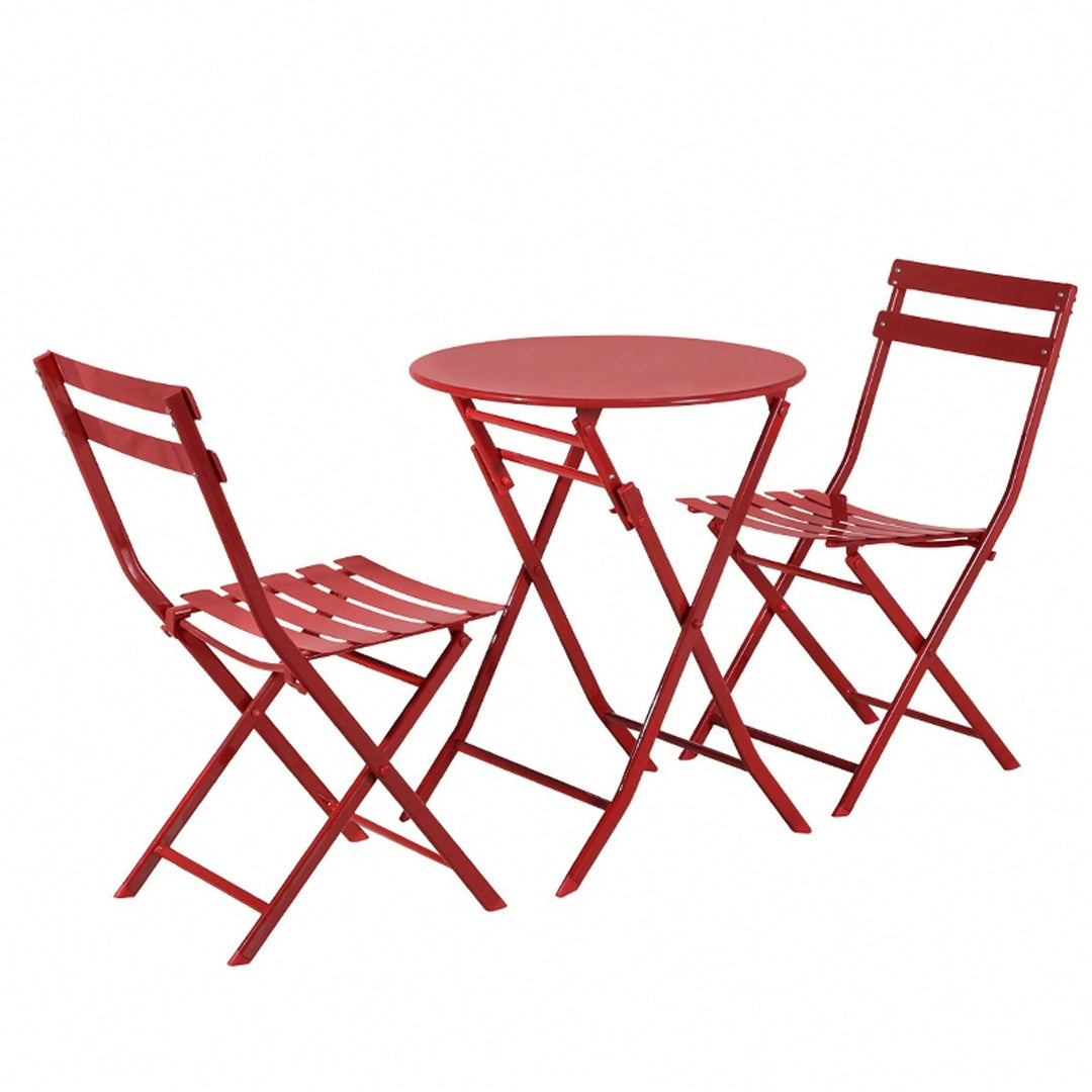 3 Piece Patio Bistro Set Of Foldable Round Table And Chairs Image 1