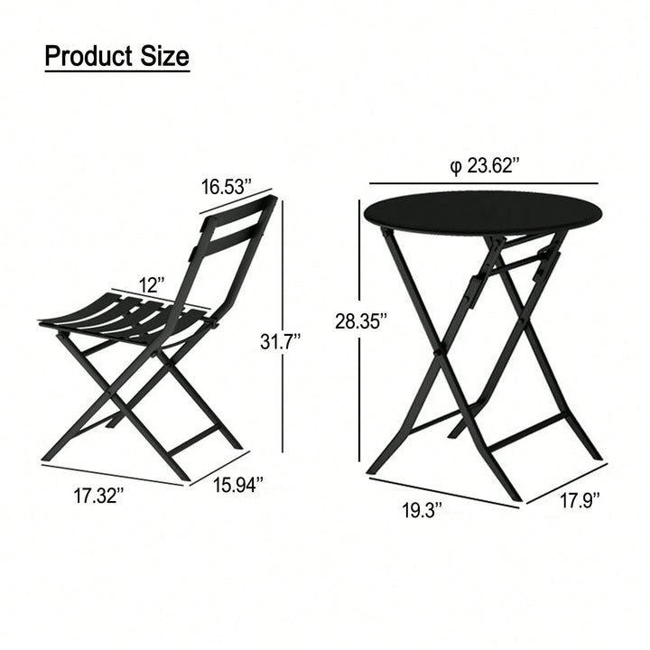 3 Piece Patio Bistro Set Of Foldable Round Table And Chairs Image 7