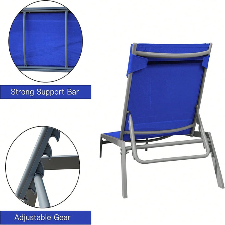 3 Pieces Adjustable Backrest Pool Lounge Chairs Steel Textilene Sunbathing Recliner With Headrest (Grey,2 Lounge Chair+1 Image 11