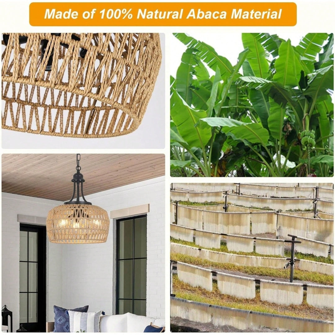 3-Light Boho Rattan Chandelier Light Fixture, Natural Rattan Pendant Light With Woven Lampshade For Kitchen Bedroom Image 7