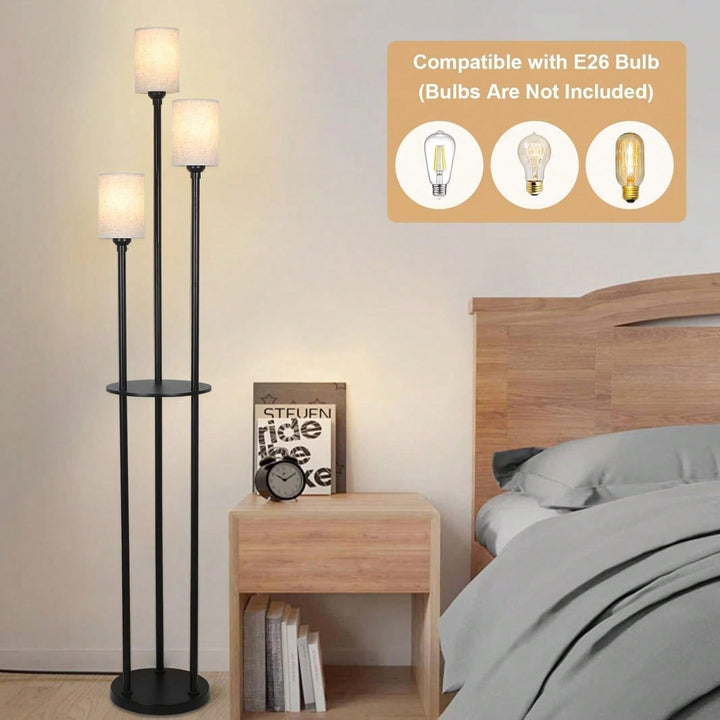 3-Light Floor Lamp With Shelves, Modern Floor Lamps For Living Room, Black Tall Table Lamp For Office Image 3