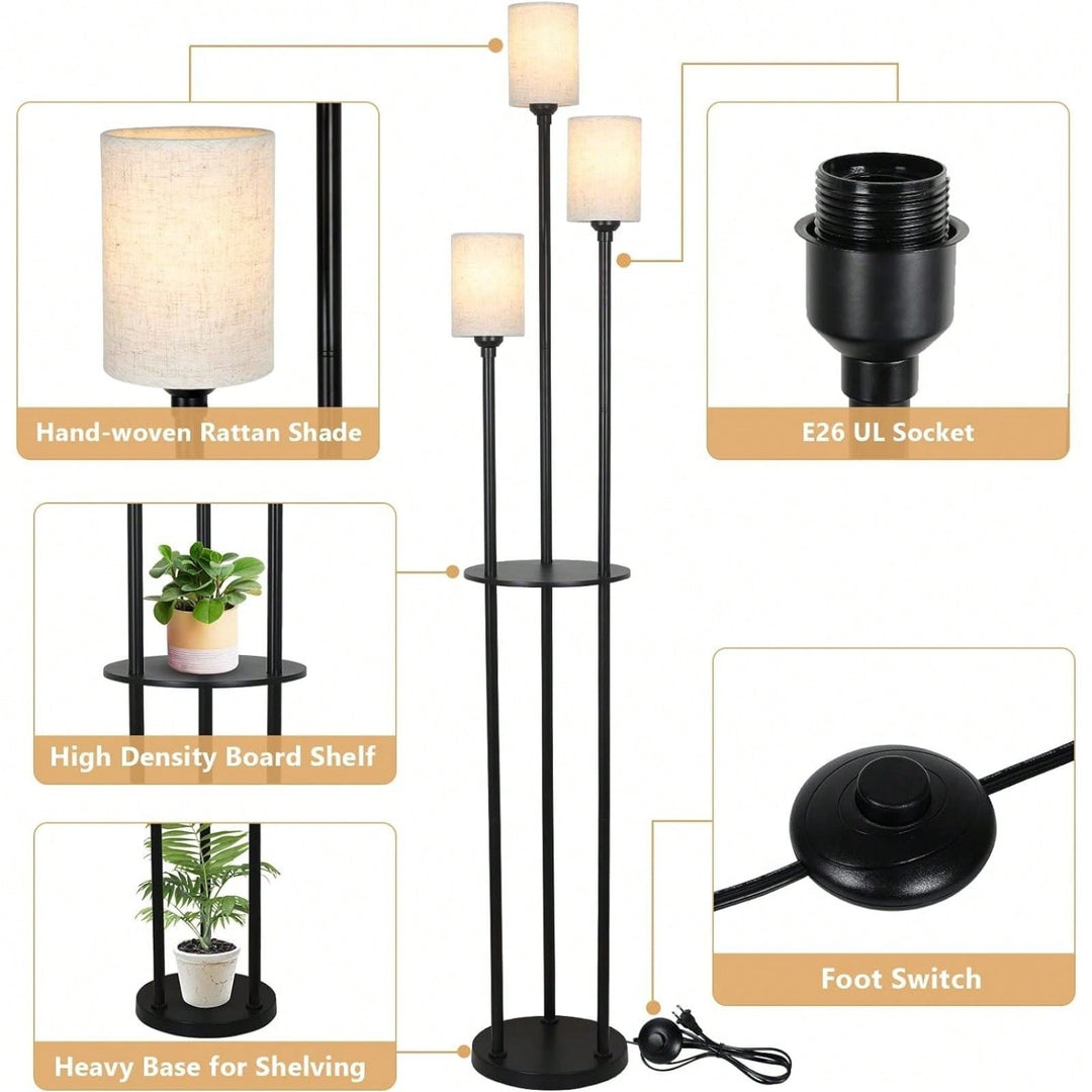 3-Light Floor Lamp With Shelves, Modern Floor Lamps For Living Room, Black Tall Table Lamp For Office Image 4