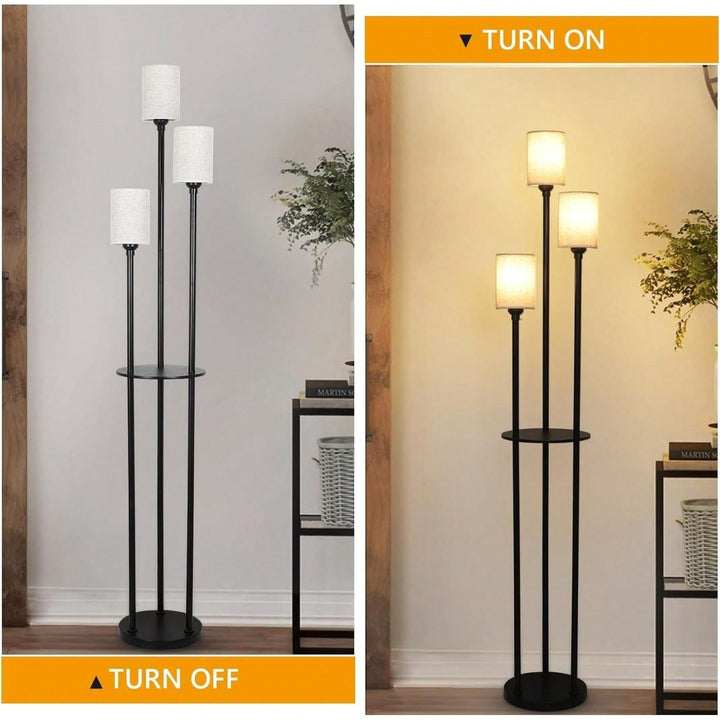 3-Light Floor Lamp With Shelves, Modern Floor Lamps For Living Room, Black Tall Table Lamp For Office Image 5