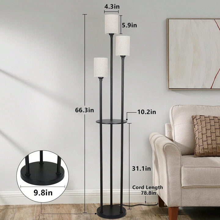 3-Light Floor Lamp With Shelves, Modern Floor Lamps For Living Room, Black Tall Table Lamp For Office Image 6