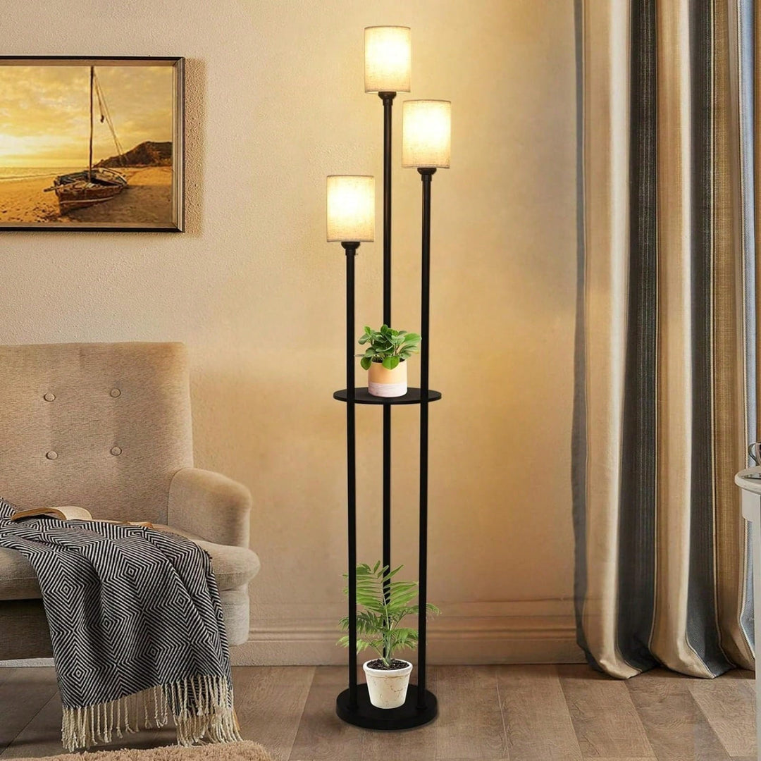 3-Light Floor Lamp With Shelves, Modern Floor Lamps For Living Room, Black Tall Table Lamp For Office Image 8