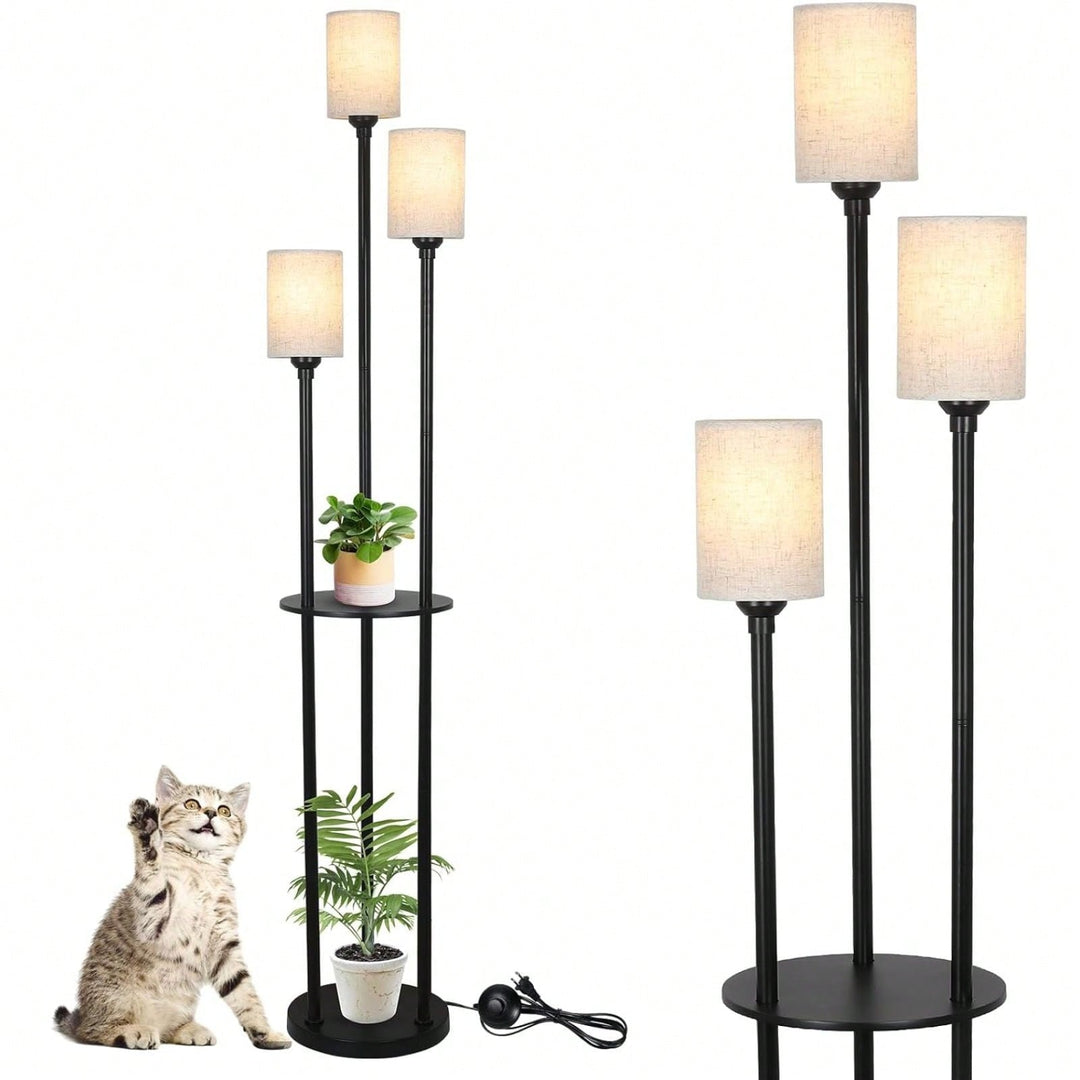 3-Light Floor Lamp With Shelves, Modern Floor Lamps For Living Room, Black Tall Table Lamp For Office Image 10