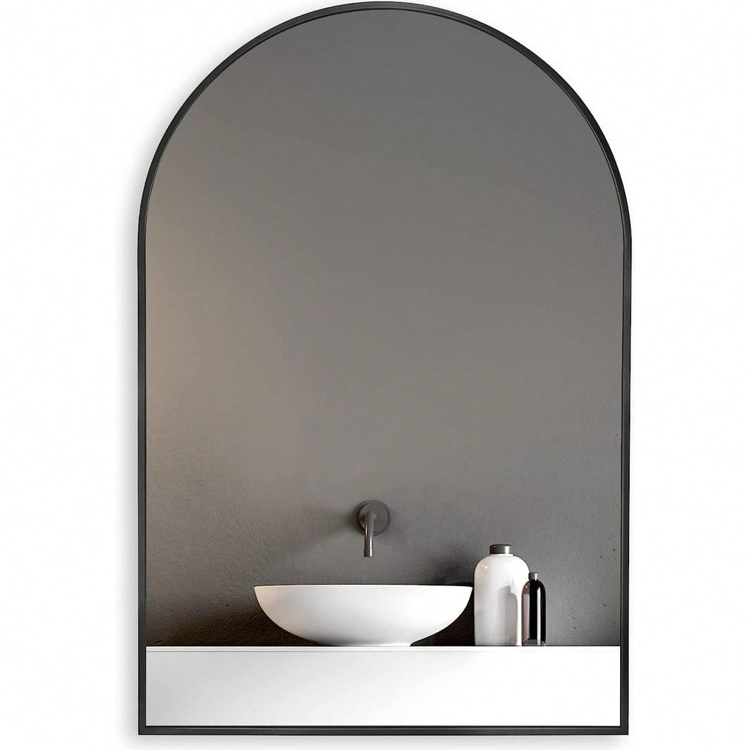 20x30 Inch Large Round Metal Arch Bathroom Mirror with Brushed Aluminum Frame Shatterproof Glass Easy Install Guide Image 5