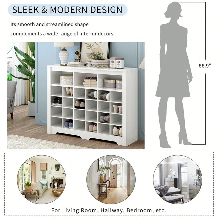 24 Shoe Cubby Console, Modern Shoe Cabinet With Curved Base, Versatile Sideboard For Hallway, Bedroom, Living Room Image 5