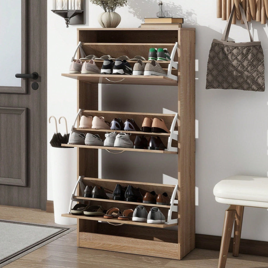 3-Tier Wood Shoe Rack Storage Organizer For Entryway Image 1