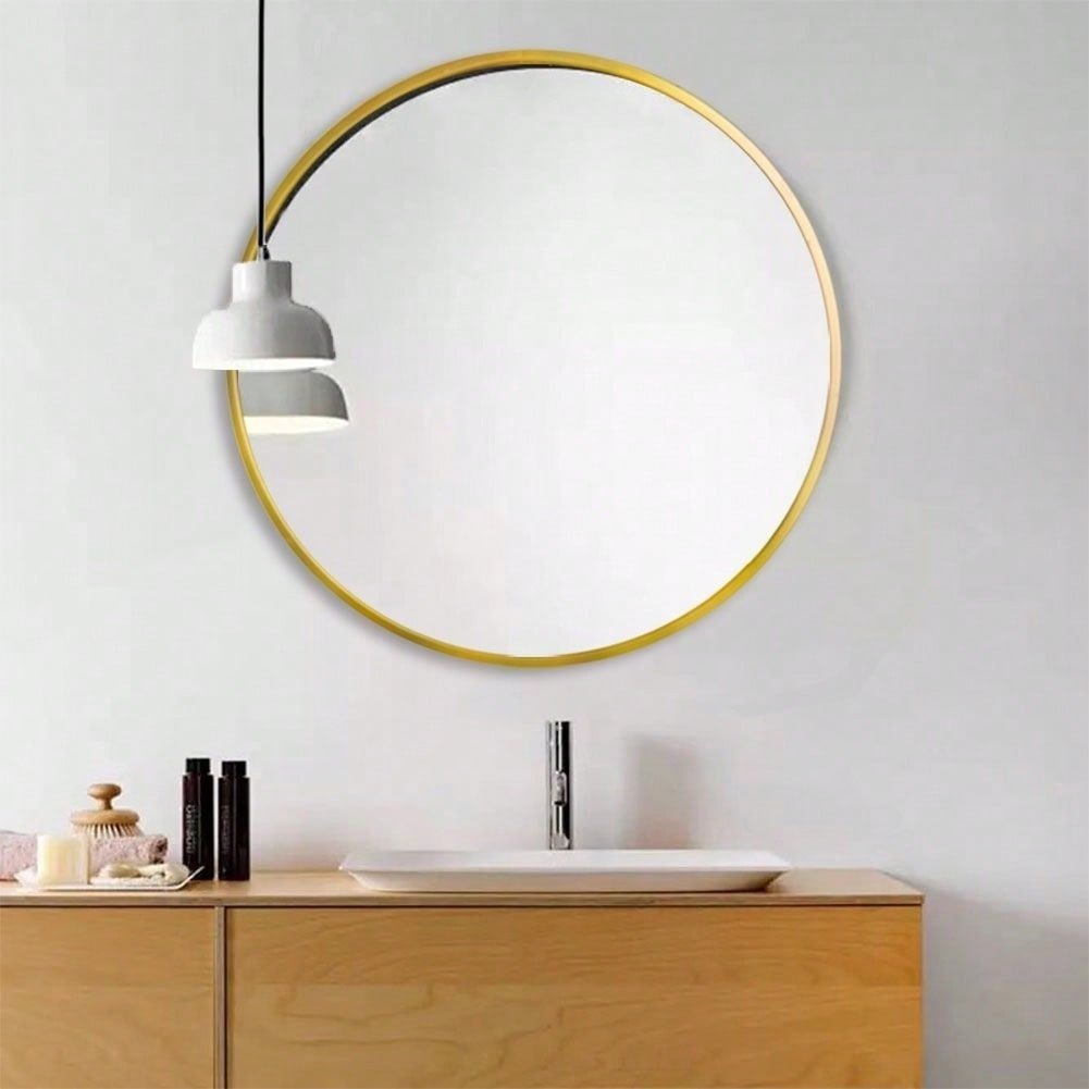 28" Wall Circle Mirror For Bathroom, Black Round Mirror For Wall, 20 Inch Hanging Round Mirror For Living Room, Vanity, Image 1