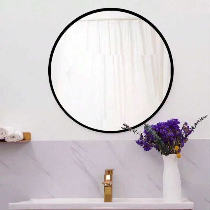 28" Wall Circle Mirror For Bathroom, Black Round Mirror For Wall, 20 Inch Hanging Round Mirror For Living Room, Vanity, Image 1