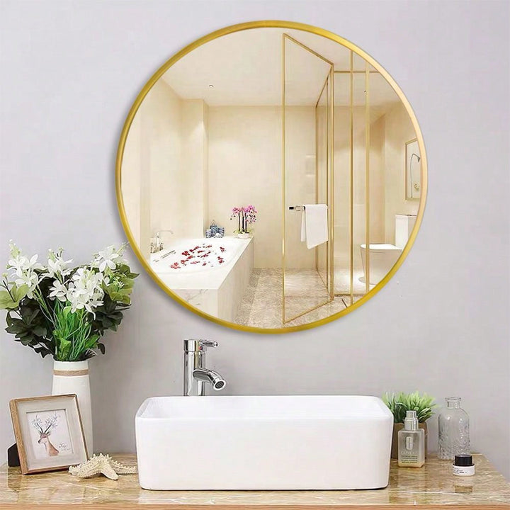 28" Wall Circle Mirror For Bathroom, Black Round Mirror For Wall, 20 Inch Hanging Round Mirror For Living Room, Vanity, Image 3