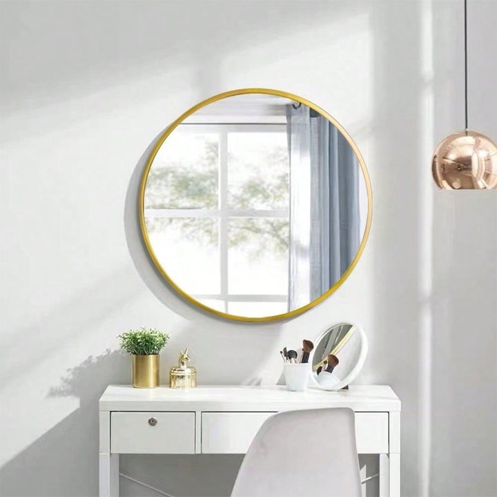 28" Wall Circle Mirror For Bathroom, Black Round Mirror For Wall, 20 Inch Hanging Round Mirror For Living Room, Vanity, Image 4