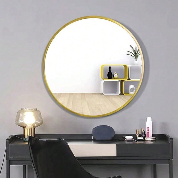 28" Wall Circle Mirror For Bathroom, Black Round Mirror For Wall, 20 Inch Hanging Round Mirror For Living Room, Vanity, Image 5