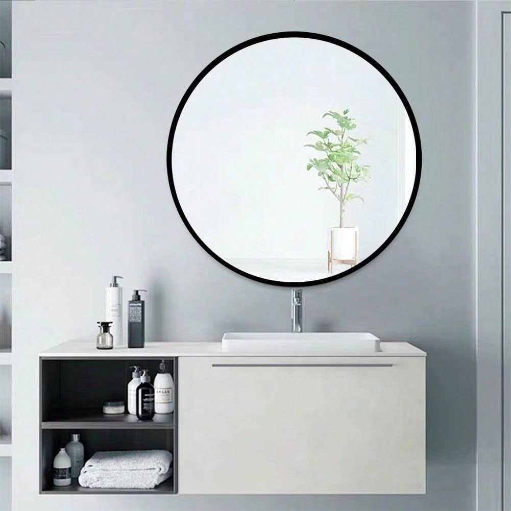 28" Wall Circle Mirror For Bathroom, Black Round Mirror For Wall, 20 Inch Hanging Round Mirror For Living Room, Vanity, Image 10