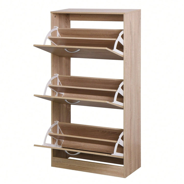 3-Tier Wood Shoe Rack Storage Organizer For Entryway Image 9