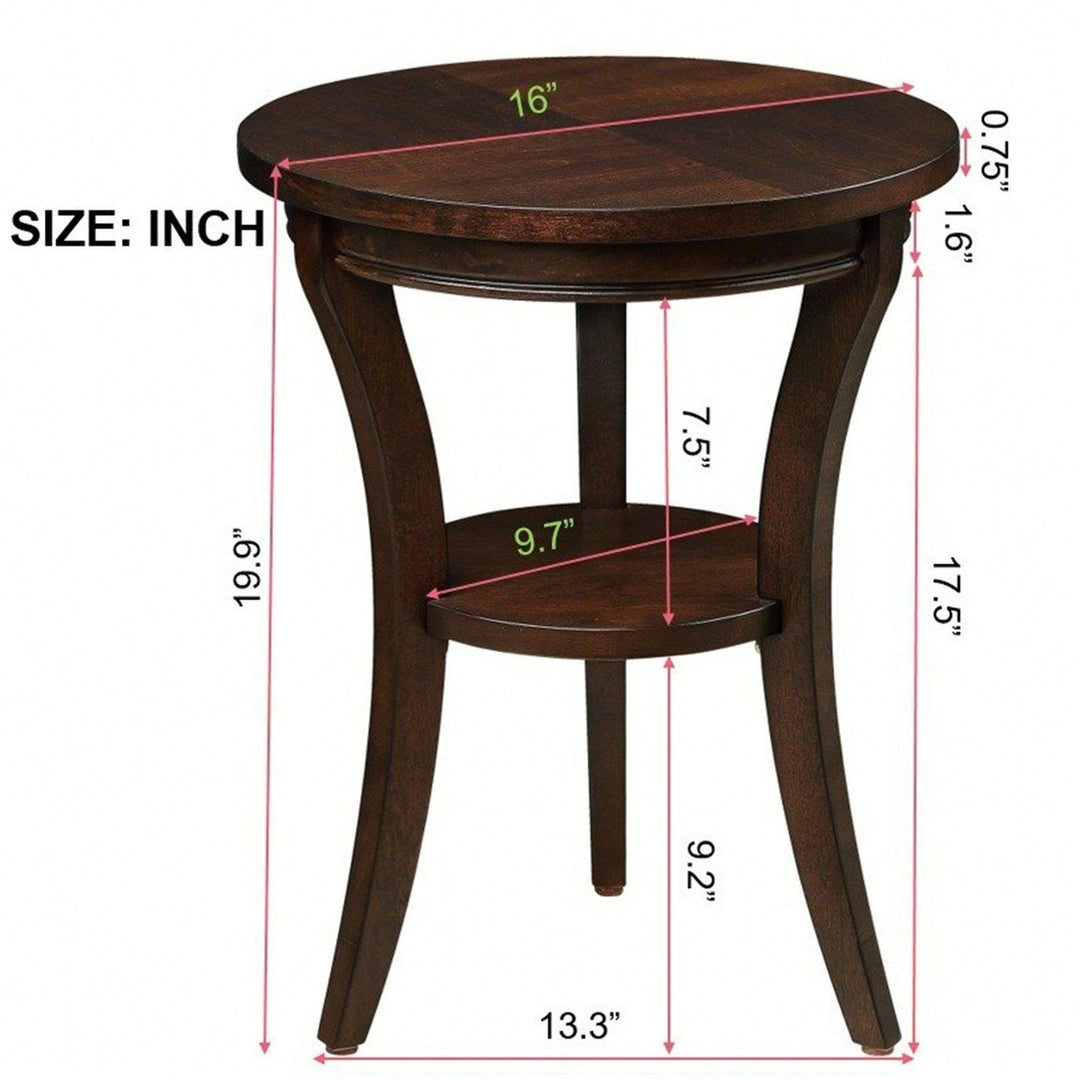 16 Inch Round Wood Accent Table with Open Shelf for Small Spaces Bedroom Living Room Multipurpose Nightstand Image 4