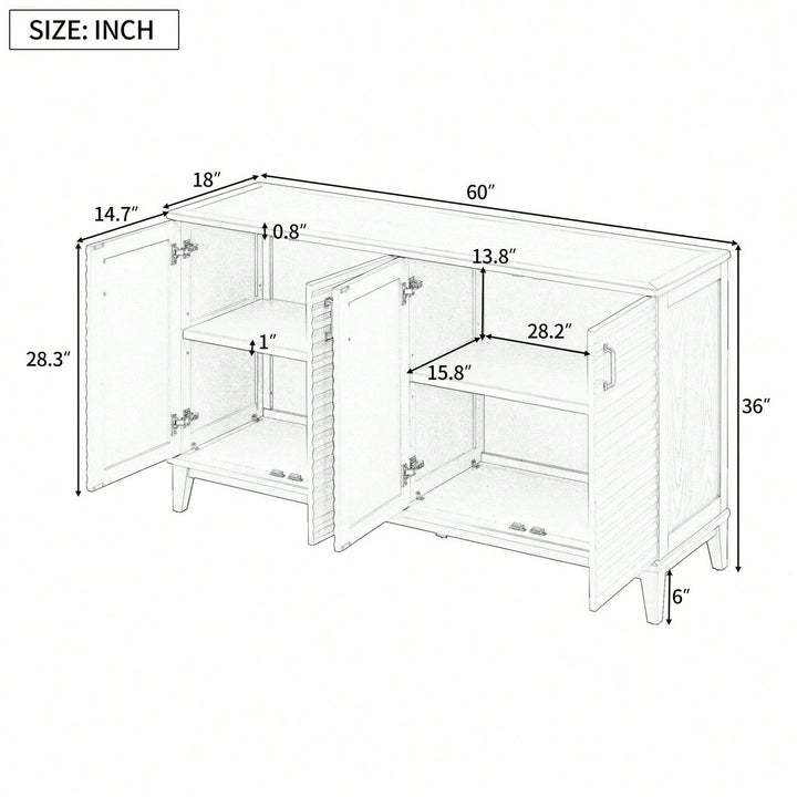 4 Door Large Storage Buffet With Adjustable Shelves And Metal Handles For Kitchen, Living Room, Dining Room Image 6