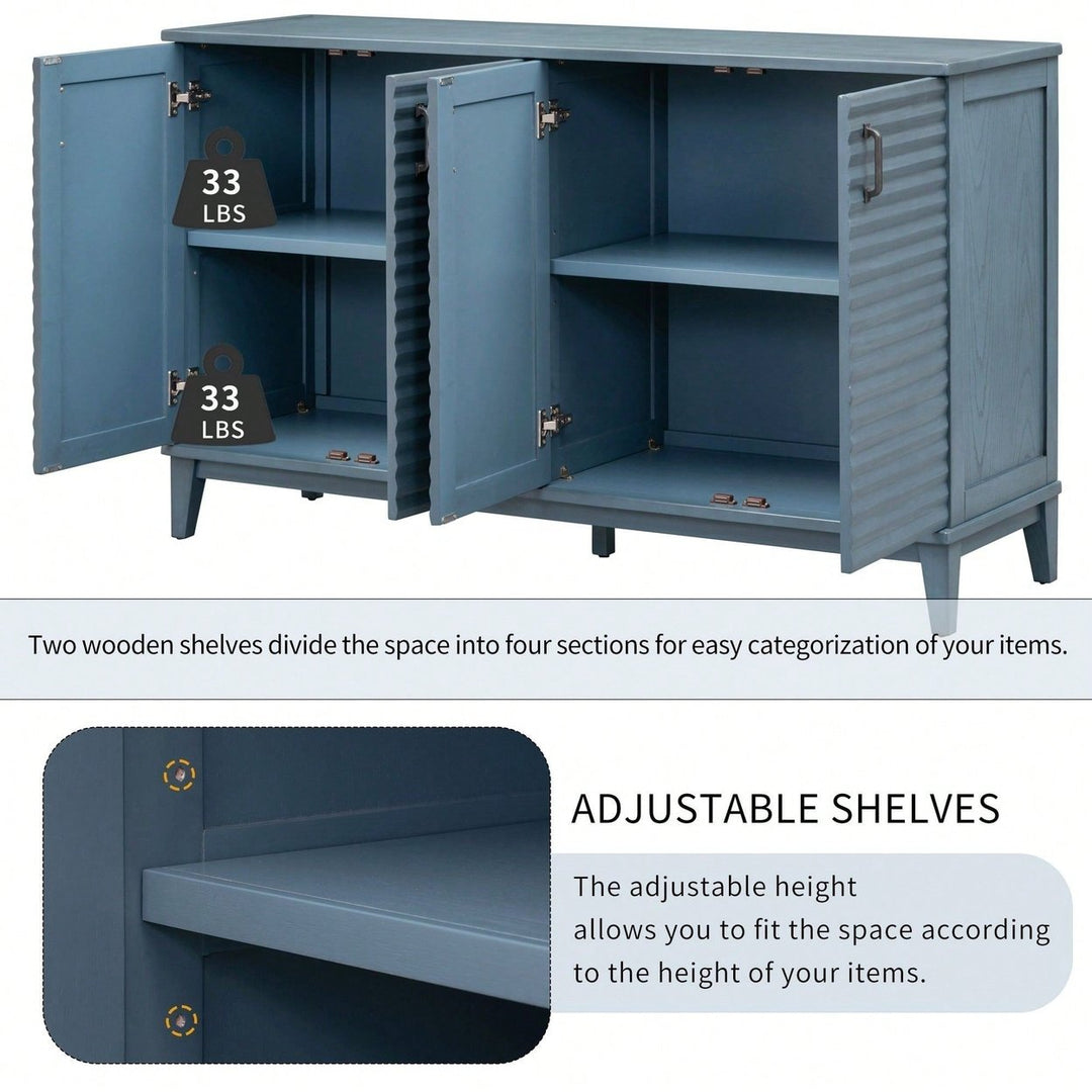 4 Door Large Storage Buffet With Adjustable Shelves And Metal Handles For Kitchen, Living Room, Dining Room Image 7