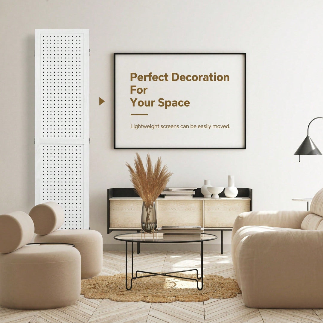 4 Panel Wooden Pegboard Room Divider 5.6ft Folding Privacy Screen Freestanding Display for Trade Shows and Home Image 4