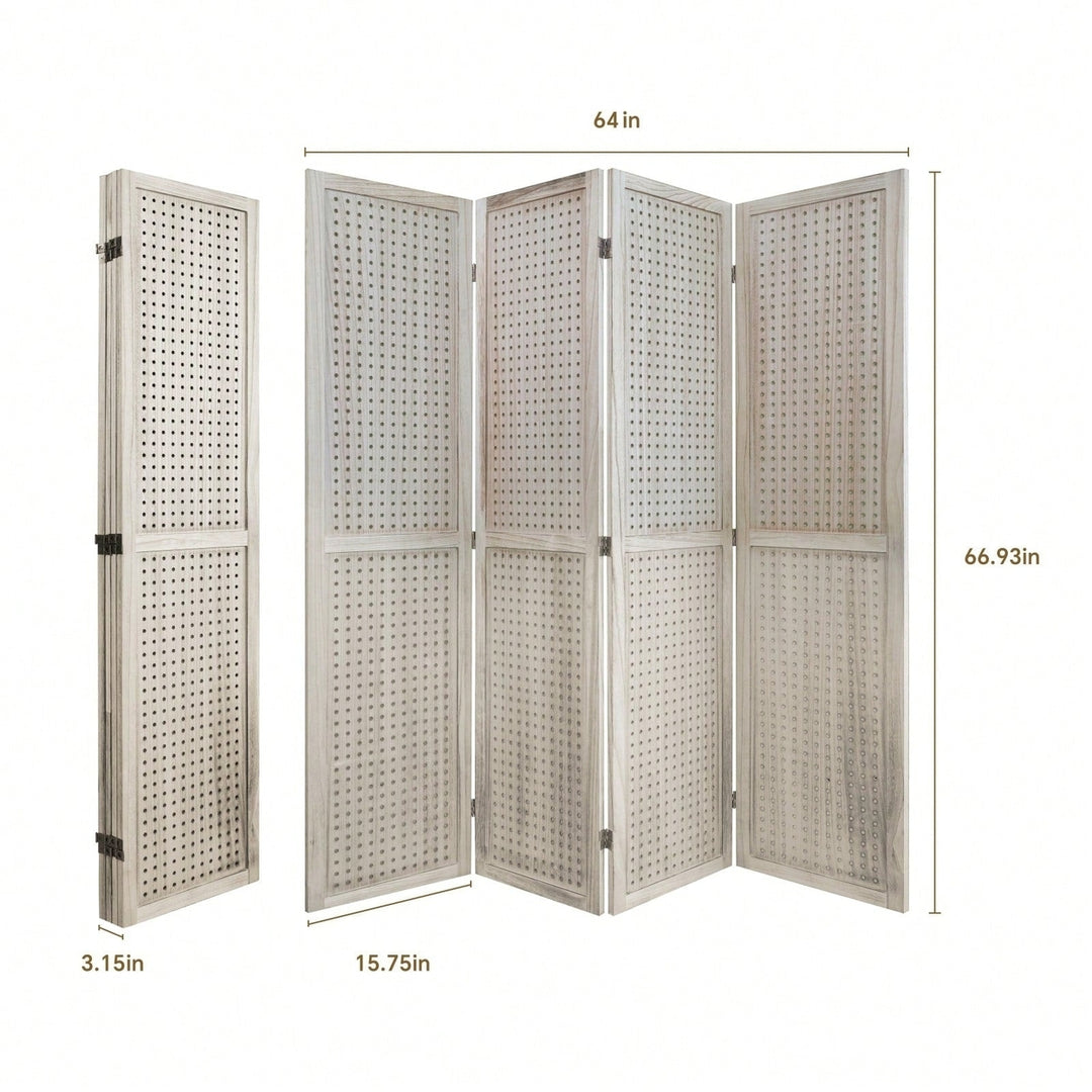 4 Panel Wooden Pegboard Room Divider 5.6ft Folding Privacy Screen Freestanding Display for Trade Shows and Home Image 11